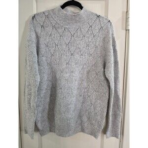 Joseph A. Knit Pullover Sweater Light Heather Grey Sequins Mock Neck M